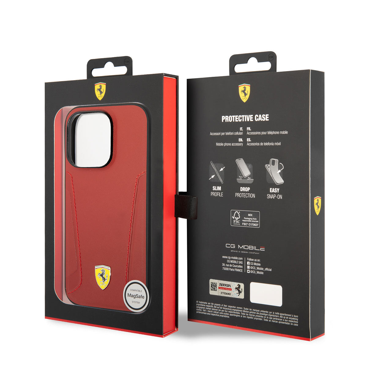 iPhone 14 Pro Max Kılıf Ferrari M-safe Şarj Özellikli Deri Kenarları Damgalı Dizayn Kapak