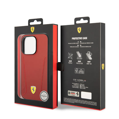 iPhone 14 Pro Max Kılıf Ferrari M-safe Şarj Özellikli Deri Kenarları Damgalı Dizayn Kapak