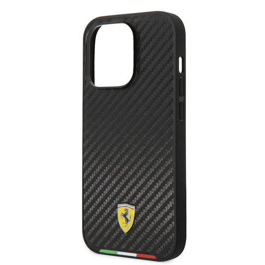iPhone 14 Pro Max Kılıf Ferrari M-safe Şarj Özellikli Karbon İtalyan Bayrak Dizayn Kapak