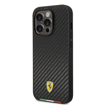 iPhone 14 Pro Max Kılıf Ferrari M-safe Şarj Özellikli Karbon İtalyan Bayrak Dizayn Kapak