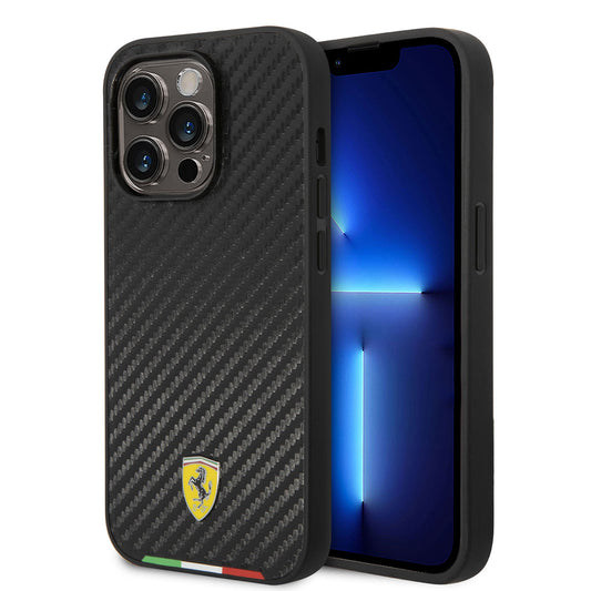 iPhone 14 Pro Max Kılıf Ferrari M-safe Şarj Özellikli Karbon İtalyan Bayrak Dizayn Kapak