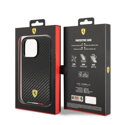 iPhone 14 Pro Max Kılıf Ferrari M-safe Şarj Özellikli Karbon İtalyan Bayrak Dizayn Kapak