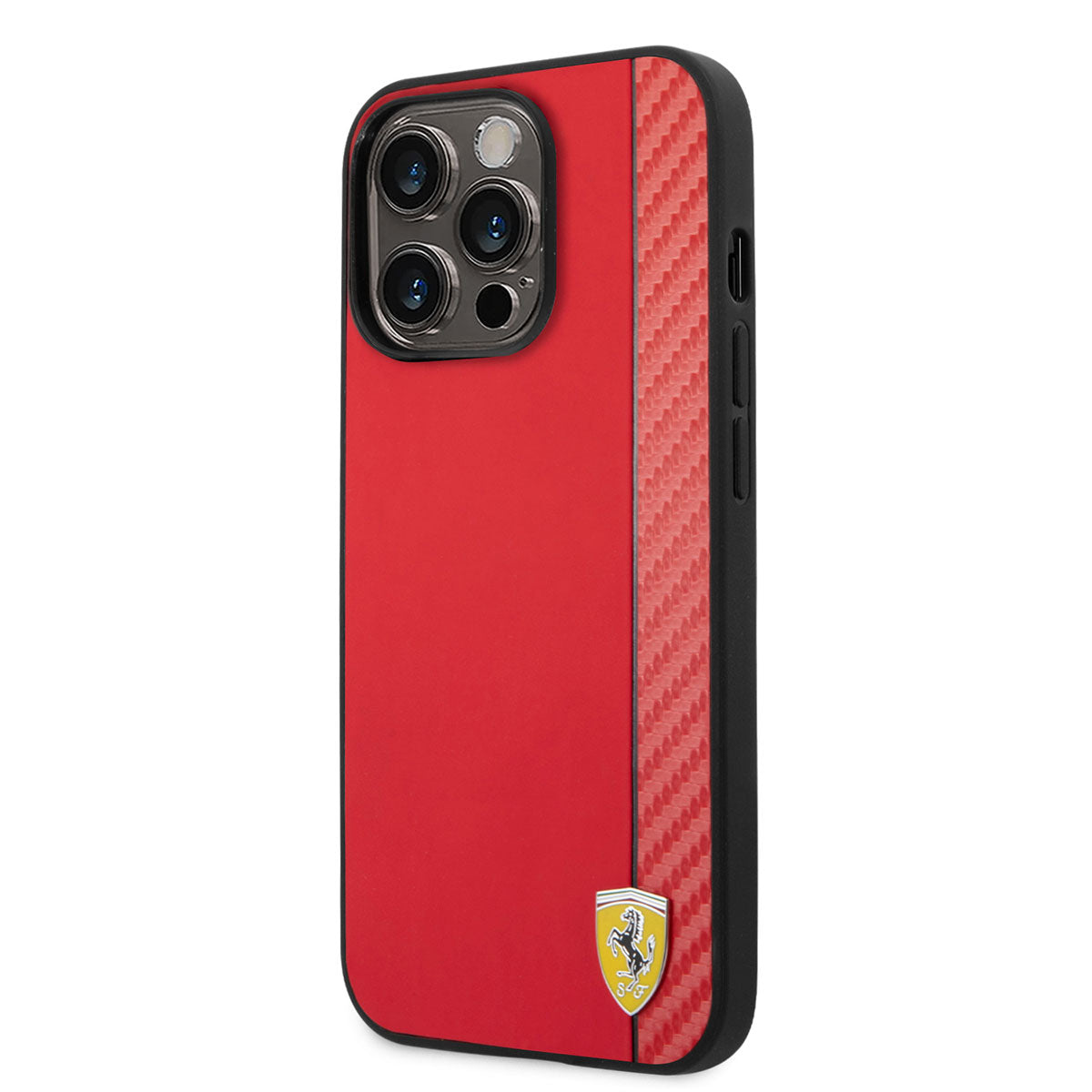 iPhone 14 Pro Max Kılıf Ferrari M-safe Şarj Özellikli PU Deri Karbon Şeritli Dizayn Kapak