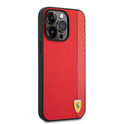 iPhone 14 Pro Max Kılıf Ferrari M-safe Şarj Özellikli PU Deri Karbon Şeritli Dizayn Kapak