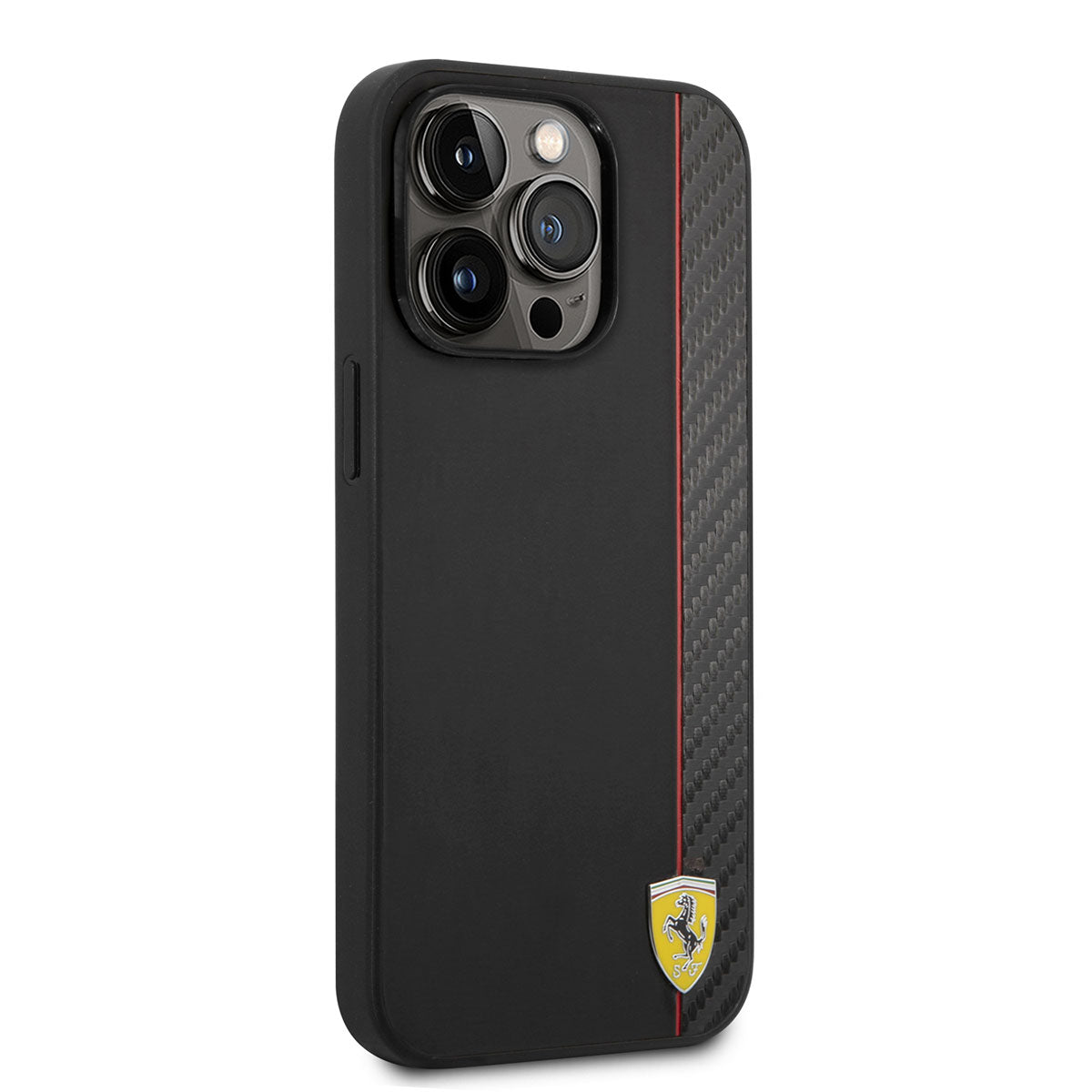 iPhone 14 Pro Max Kılıf Ferrari M-safe Şarj Özellikli Pu Deri Ve Karbon Şeritli Dizayn Kapak