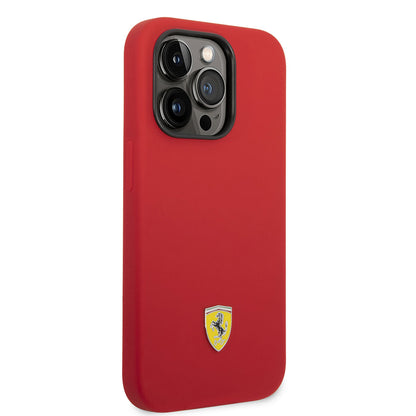 iPhone 14 Pro Max Kılıf Ferrari M-safe Şarj Özellikli Silikon Metal Logo Dizayn Kapak