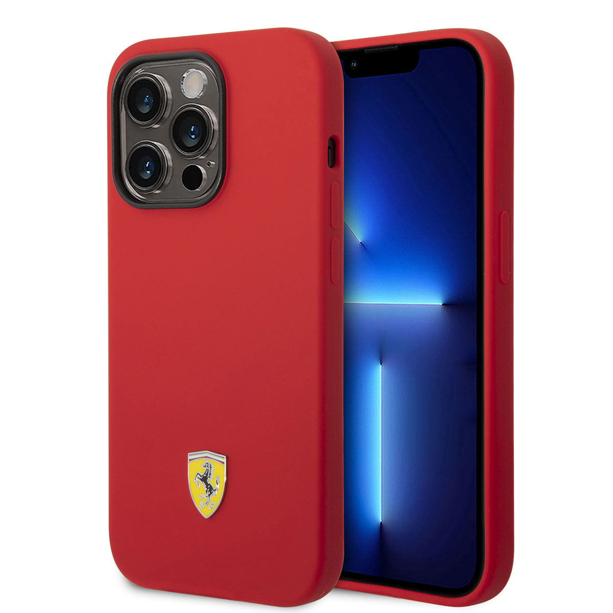 iPhone 14 Pro Max Kılıf Ferrari M-safe Şarj Özellikli Silikon Metal Logo Dizayn Kapak