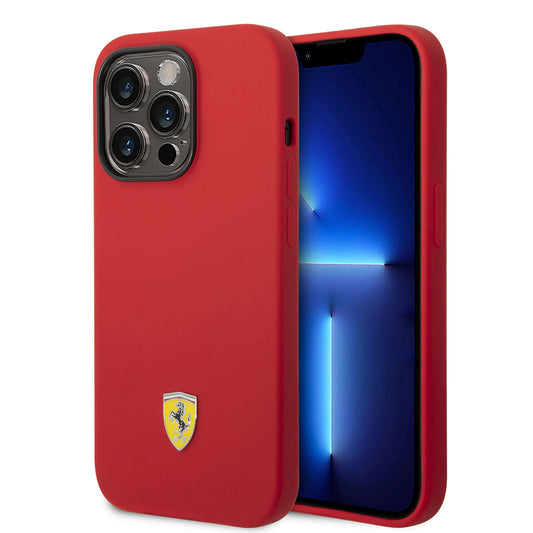 iPhone 14 Pro Max Kılıf Ferrari M-safe Şarj Özellikli Silikon Metal Logo Dizayn Kapak