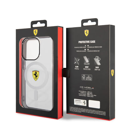 iPhone 14 Pro Max Kılıf Ferrari M-safe Şarj Özellikli Transparan Dizayn Kapak