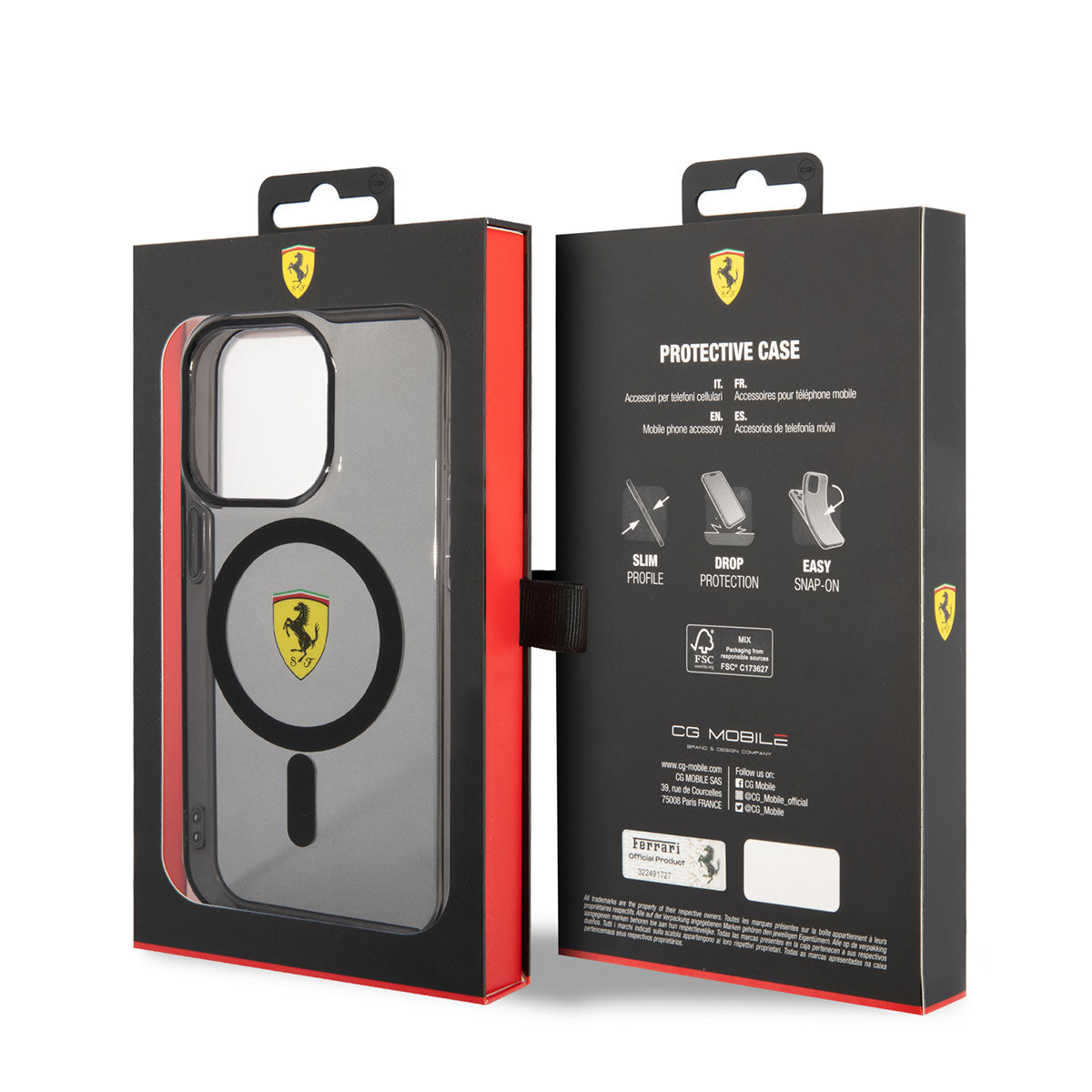 iPhone 14 Pro Max Kılıf Ferrari M-safe Şarj Özellikli Yarı Transparan Dizayn Kapak