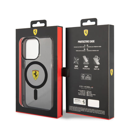 iPhone 14 Pro Max Kılıf Ferrari M-safe Şarj Özellikli Yarı Transparan Dizayn Kapak