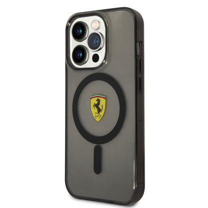 iPhone 14 Pro Max Kılıf Ferrari M-safe Şarj Özellikli Yarı Transparan Dizayn Kapak