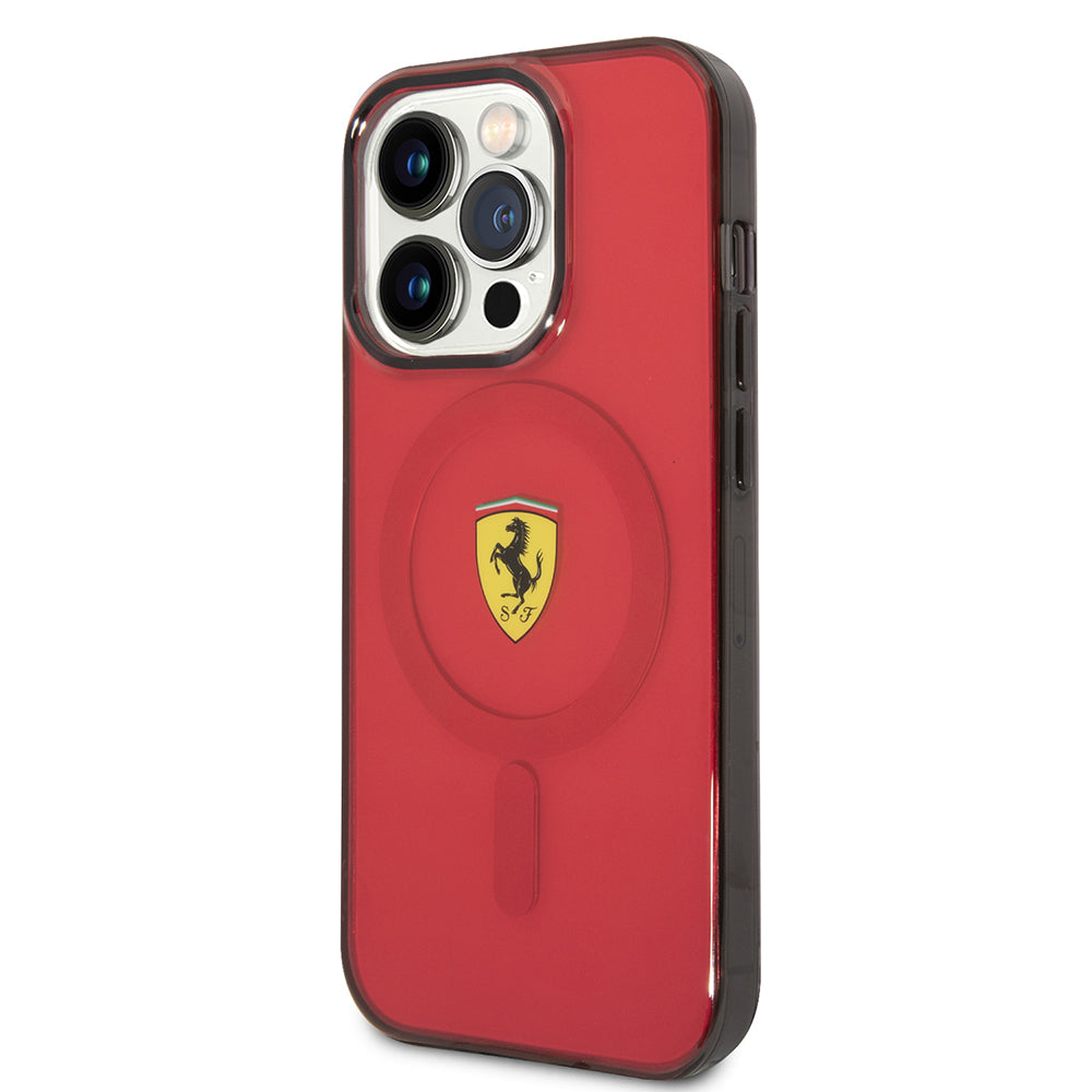 iPhone 14 Pro Max Kılıf Ferrari M-safe Şarj Özellikli Yarı Transparan Dizayn Kapak