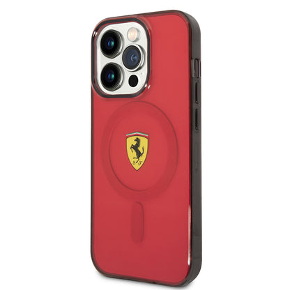 iPhone 14 Pro Max Kılıf Ferrari M-safe Şarj Özellikli Yarı Transparan Dizayn Kapak