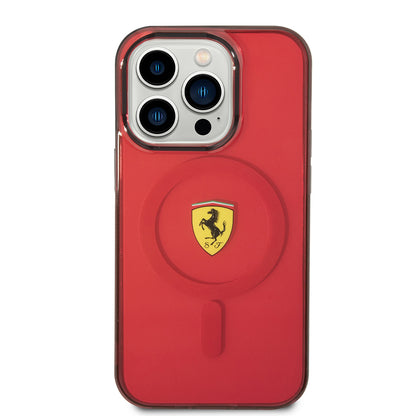 iPhone 14 Pro Max Kılıf Ferrari M-safe Şarj Özellikli Yarı Transparan Dizayn Kapak
