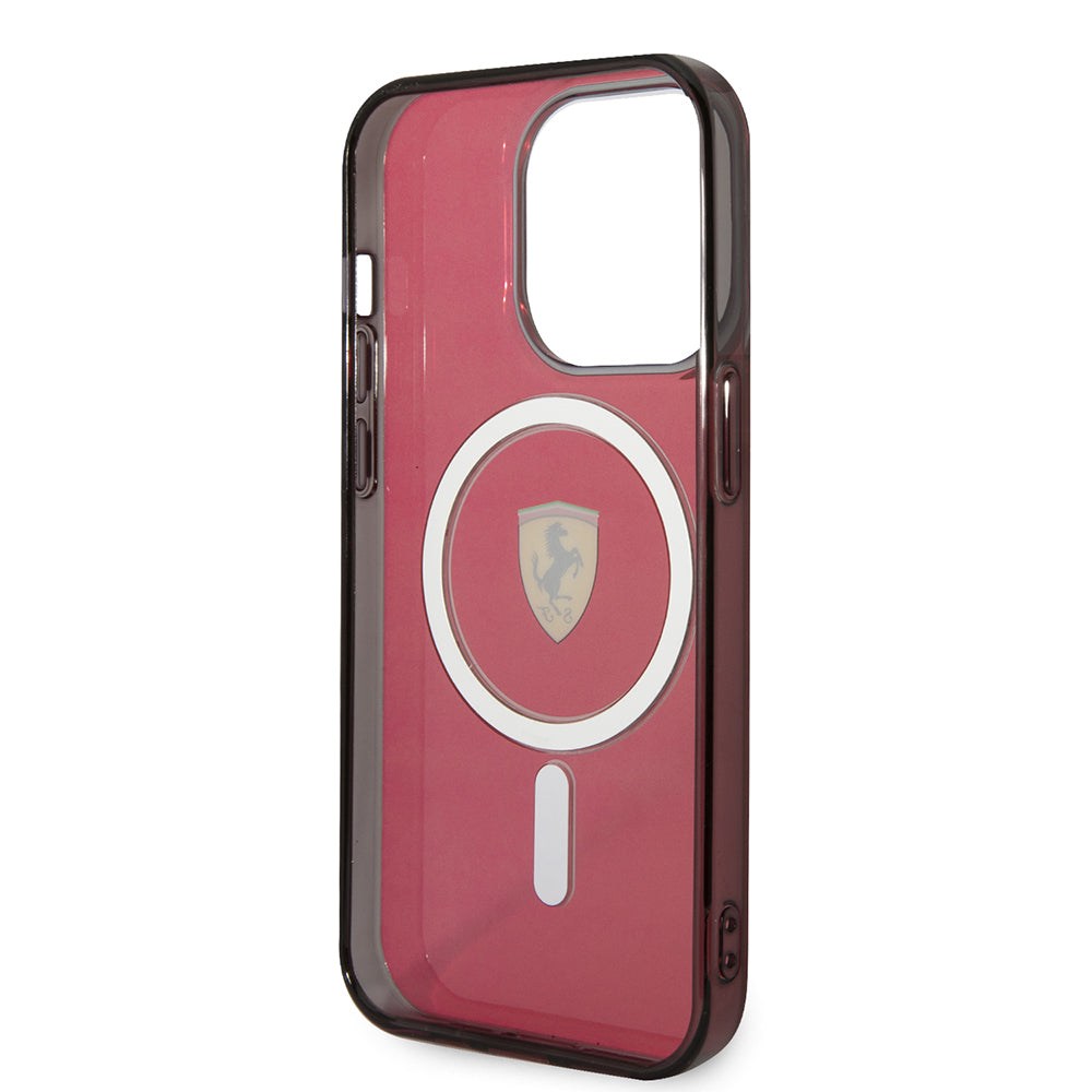iPhone 14 Pro Max Kılıf Ferrari M-safe Şarj Özellikli Yarı Transparan Dizayn Kapak