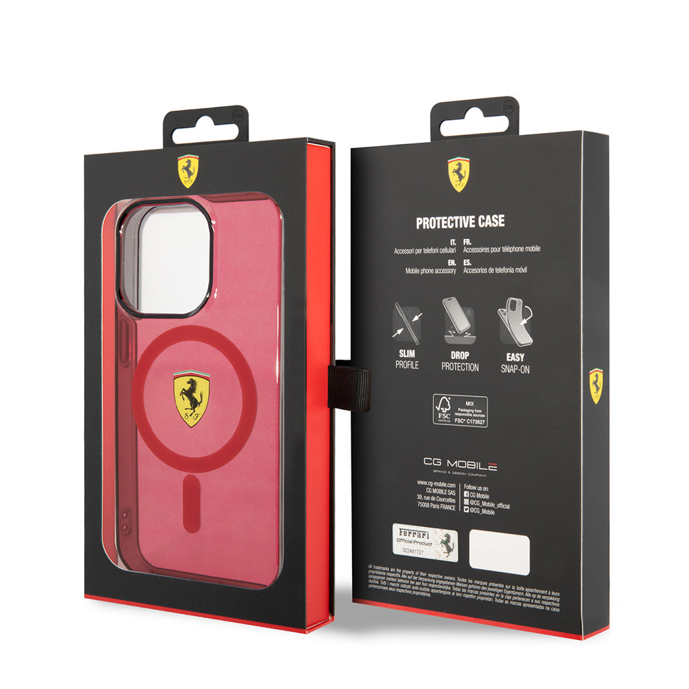 iPhone 14 Pro Max Kılıf Ferrari M-safe Şarj Özellikli Yarı Transparan Dizayn Kapak