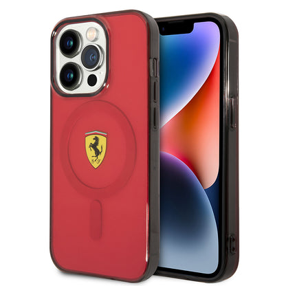 iPhone 14 Pro Max Kılıf Ferrari M-safe Şarj Özellikli Yarı Transparan Dizayn Kapak