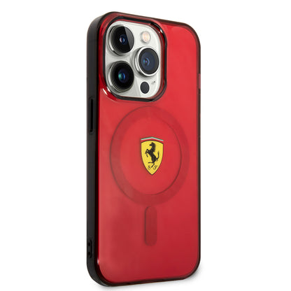 iPhone 14 Pro Max Kılıf Ferrari M-safe Şarj Özellikli Yarı Transparan Dizayn Kapak