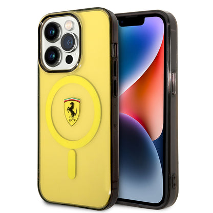 iPhone 14 Pro Max Kılıf Ferrari M-safe Şarj Özellikli Yarı Transparan Dizayn Kapak