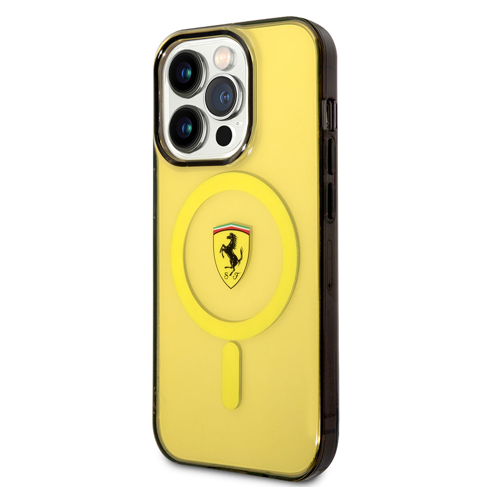 iPhone 14 Pro Max Kılıf Ferrari M-safe Şarj Özellikli Yarı Transparan Dizayn Kapak