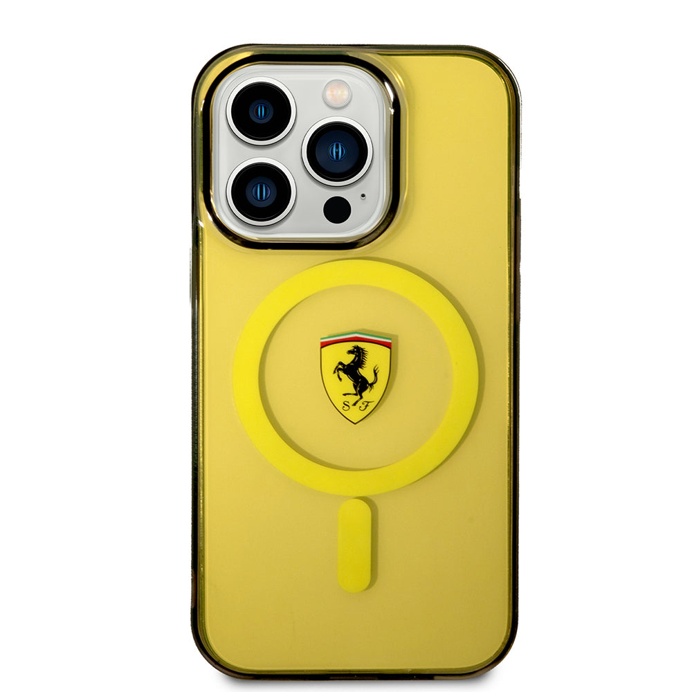 iPhone 14 Pro Max Kılıf Ferrari M-safe Şarj Özellikli Yarı Transparan Dizayn Kapak