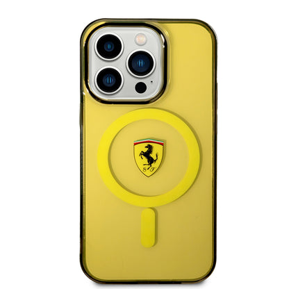 iPhone 14 Pro Max Kılıf Ferrari M-safe Şarj Özellikli Yarı Transparan Dizayn Kapak