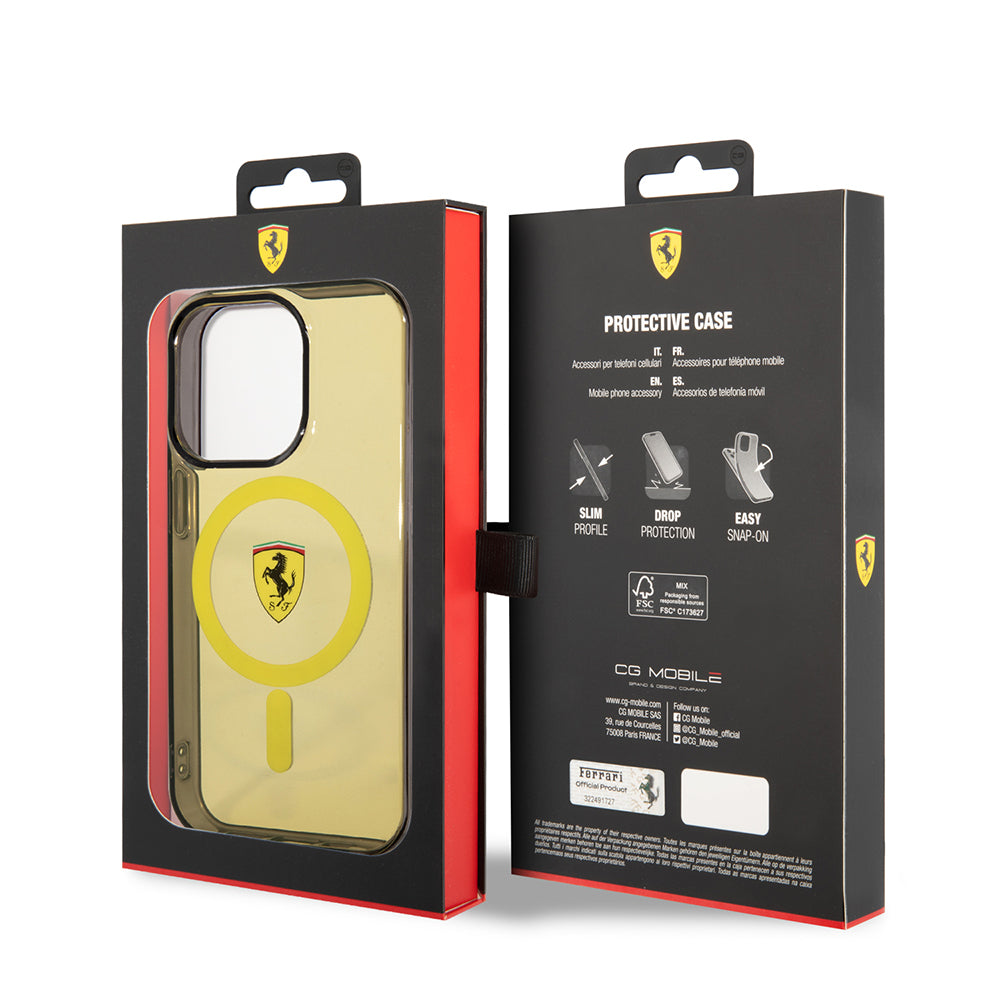 iPhone 14 Pro Max Kılıf Ferrari M-safe Şarj Özellikli Yarı Transparan Dizayn Kapak