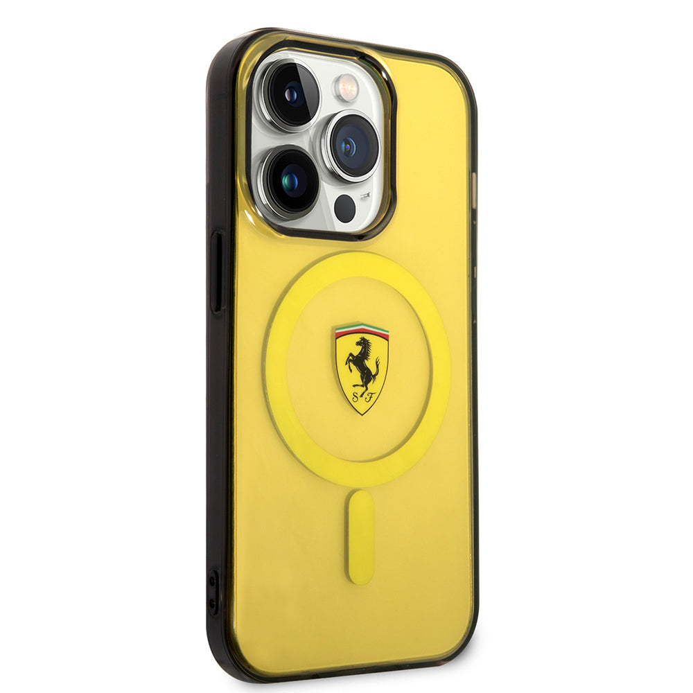 iPhone 14 Pro Max Kılıf Ferrari M-safe Şarj Özellikli Yarı Transparan Dizayn Kapak