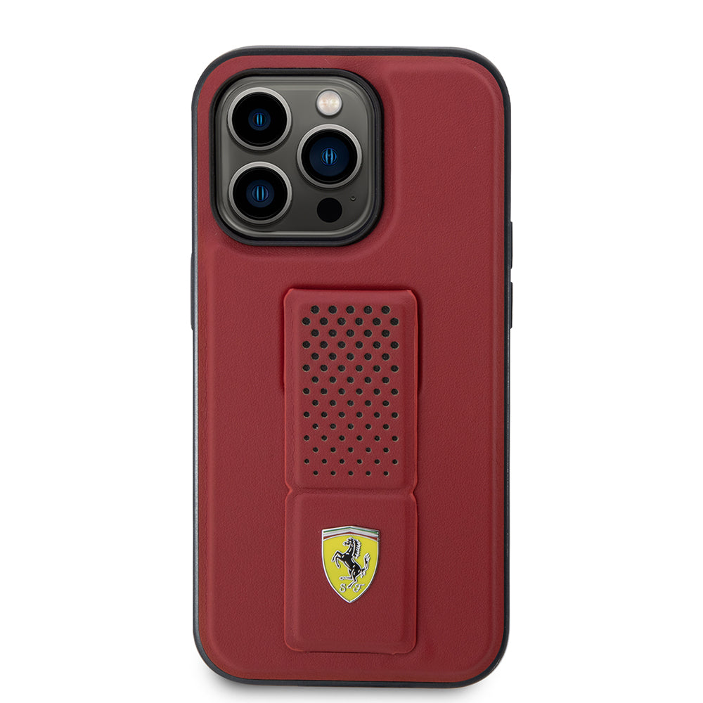 iPhone 14 Pro Max Kılıf Ferrari Orjinal Lisanlı Klasik Metal Logolu Delikli Standlı Deri Kapak