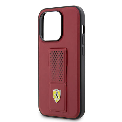 iPhone 14 Pro Max Kılıf Ferrari Orjinal Lisanlı Klasik Metal Logolu Delikli Standlı Deri Kapak