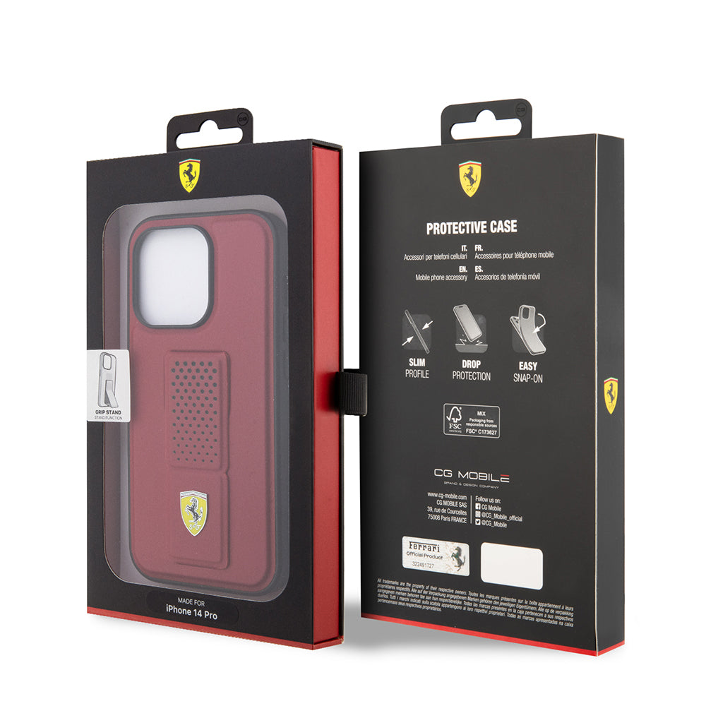 iPhone 14 Pro Max Kılıf Ferrari Orjinal Lisanlı Klasik Metal Logolu Delikli Standlı Deri Kapak
