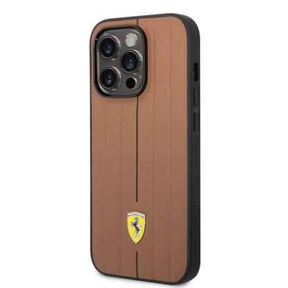 iPhone 14 Pro Max Kılıf Ferrari Orjinal Lisanslı Deri Arka Yüzey Metal Logolu Şerit Tasarımlı Kapak