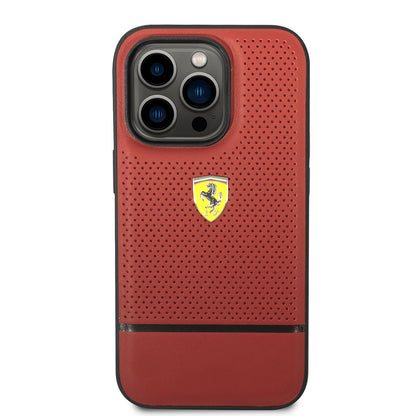 iPhone 14 Pro Max Kılıf Ferrari Orjinal Lisanslı Deri Delikli Ve Çizgili Dizayn Kapak