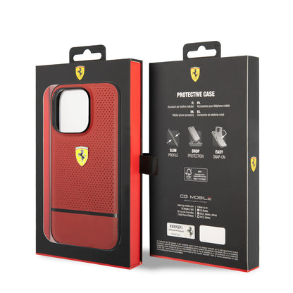 iPhone 14 Pro Max Kılıf Ferrari Orjinal Lisanslı Deri Delikli Ve Çizgili Dizayn Kapak