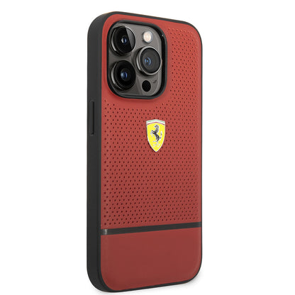 iPhone 14 Pro Max Kılıf Ferrari Orjinal Lisanslı Deri Delikli Ve Çizgili Dizayn Kapak
