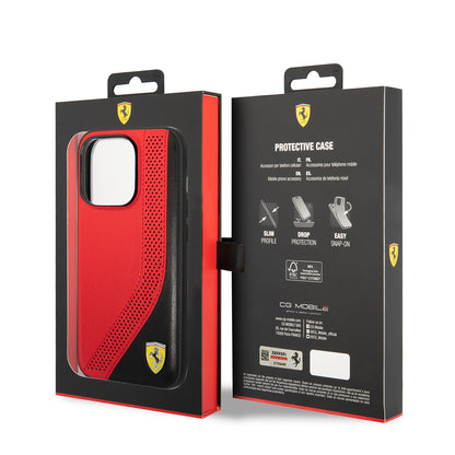 iPhone 14 Pro Max Kılıf Ferrari Orjinal Lisanslı Metal Logolu Deri Delikli Dikişli Dizayn Kapak