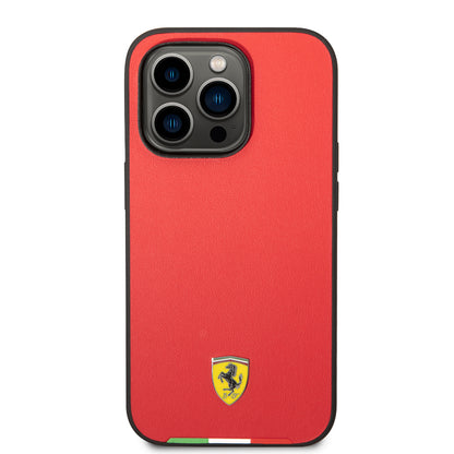 iPhone 14 Pro Max Kılıf Ferrari Orjinal Lisanslı PU Deri İtalyan Bayrak Dizayn Kapak