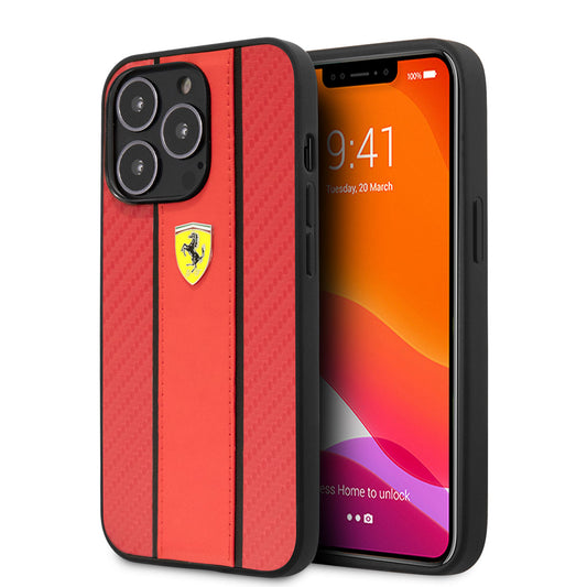 iPhone 14 Pro Max Kılıf Ferrari PU Deri Ve Karbon Dizayn Kapak