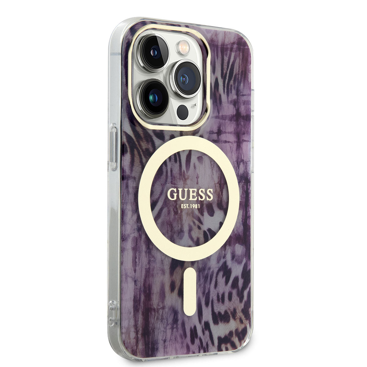 iPhone 14 Pro Max Kılıf GUESS M-safe Şarj Özellikli Leopar Desenli Kapak