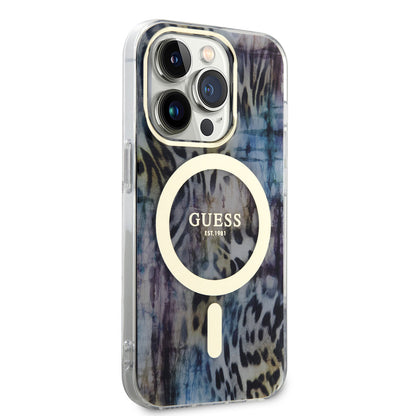 iPhone 14 Pro Max Kılıf GUESS M-safe Şarj Özellikli Leopar Desenli Kapak
