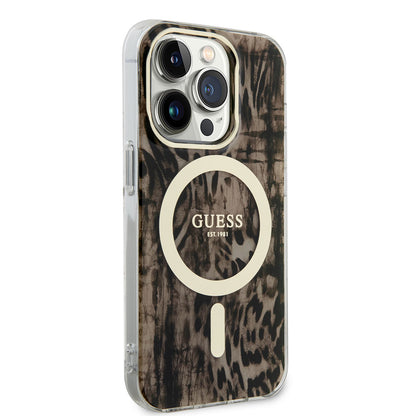 iPhone 14 Pro Max Kılıf GUESS M-safe Şarj Özellikli Leopar Desenli Kapak