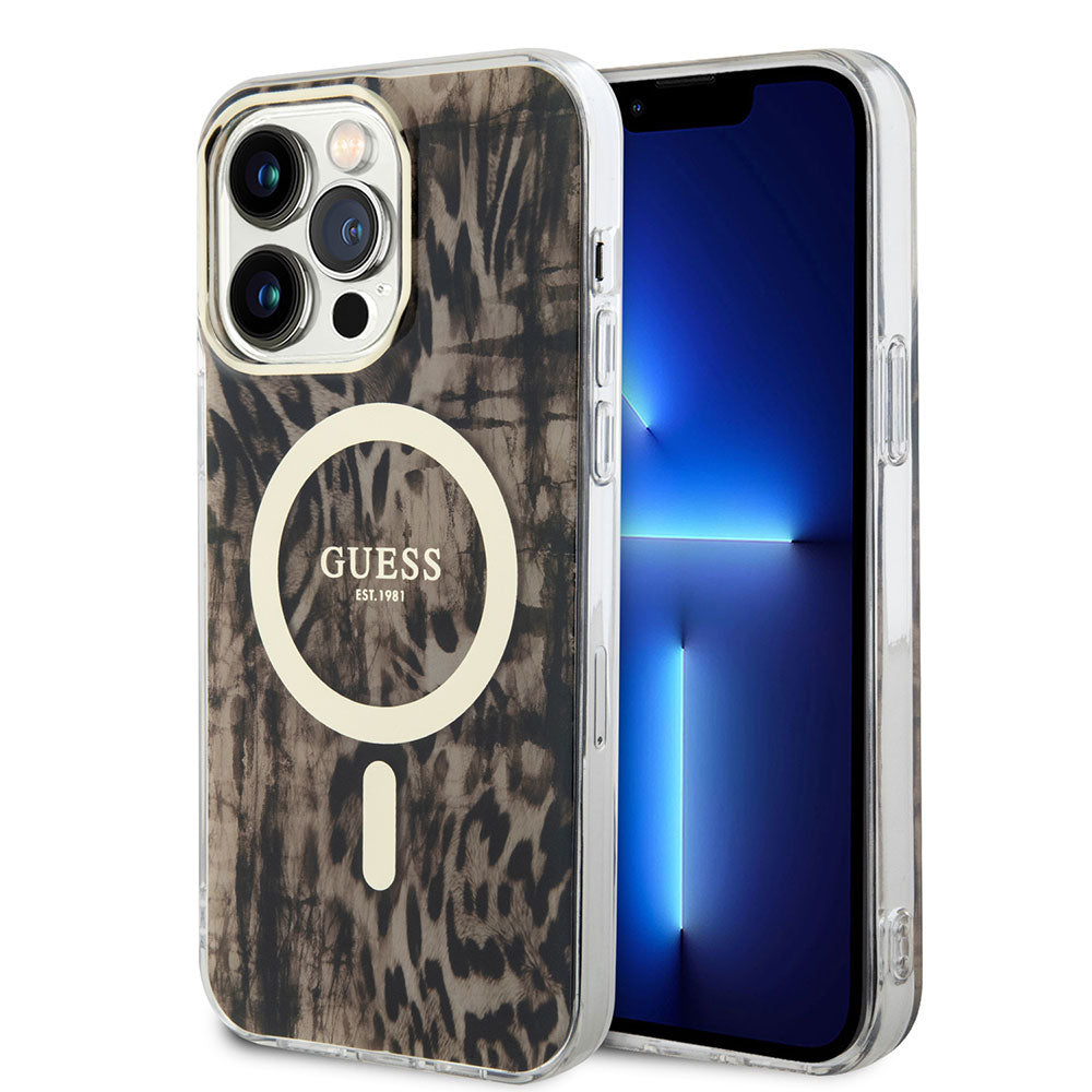 iPhone 14 Pro Max Kılıf GUESS M-safe Şarj Özellikli Leopar Desenli Kapak