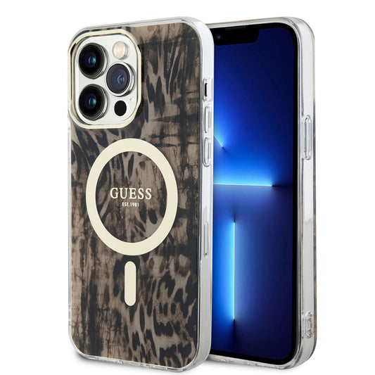 iPhone 14 Pro Max Kılıf GUESS M-safe Şarj Özellikli Leopar Desenli Kapak
