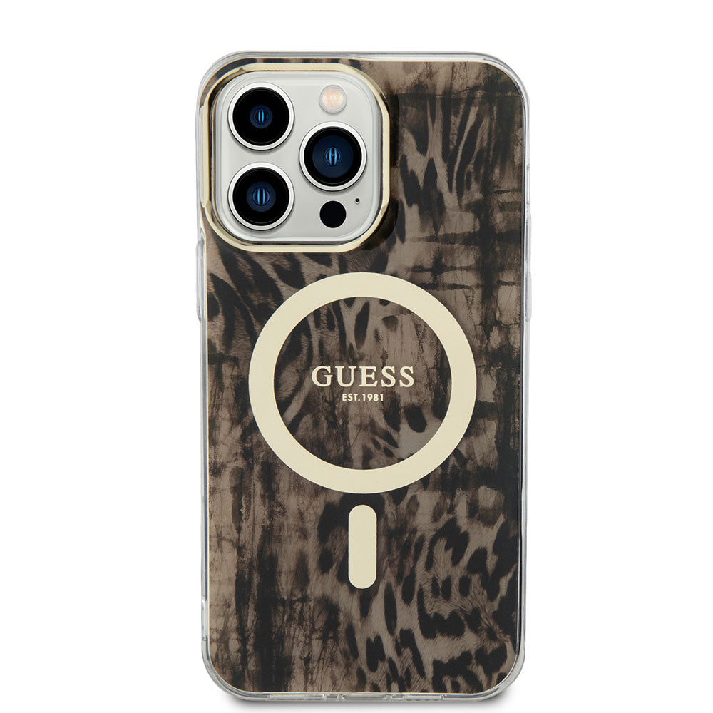 iPhone 14 Pro Max Kılıf GUESS M-safe Şarj Özellikli Leopar Desenli Kapak