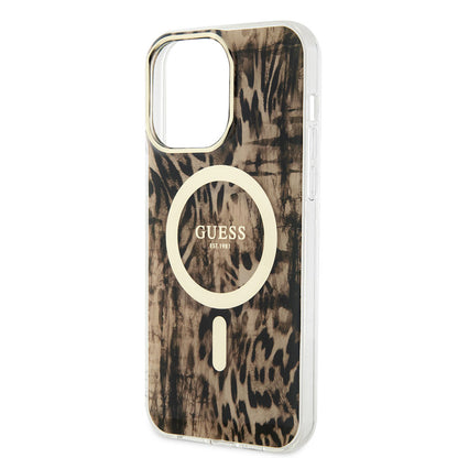 iPhone 14 Pro Max Kılıf GUESS M-safe Şarj Özellikli Leopar Desenli Kapak