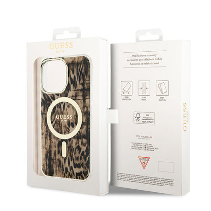 iPhone 14 Pro Max Kılıf GUESS M-safe Şarj Özellikli Leopar Desenli Kapak
