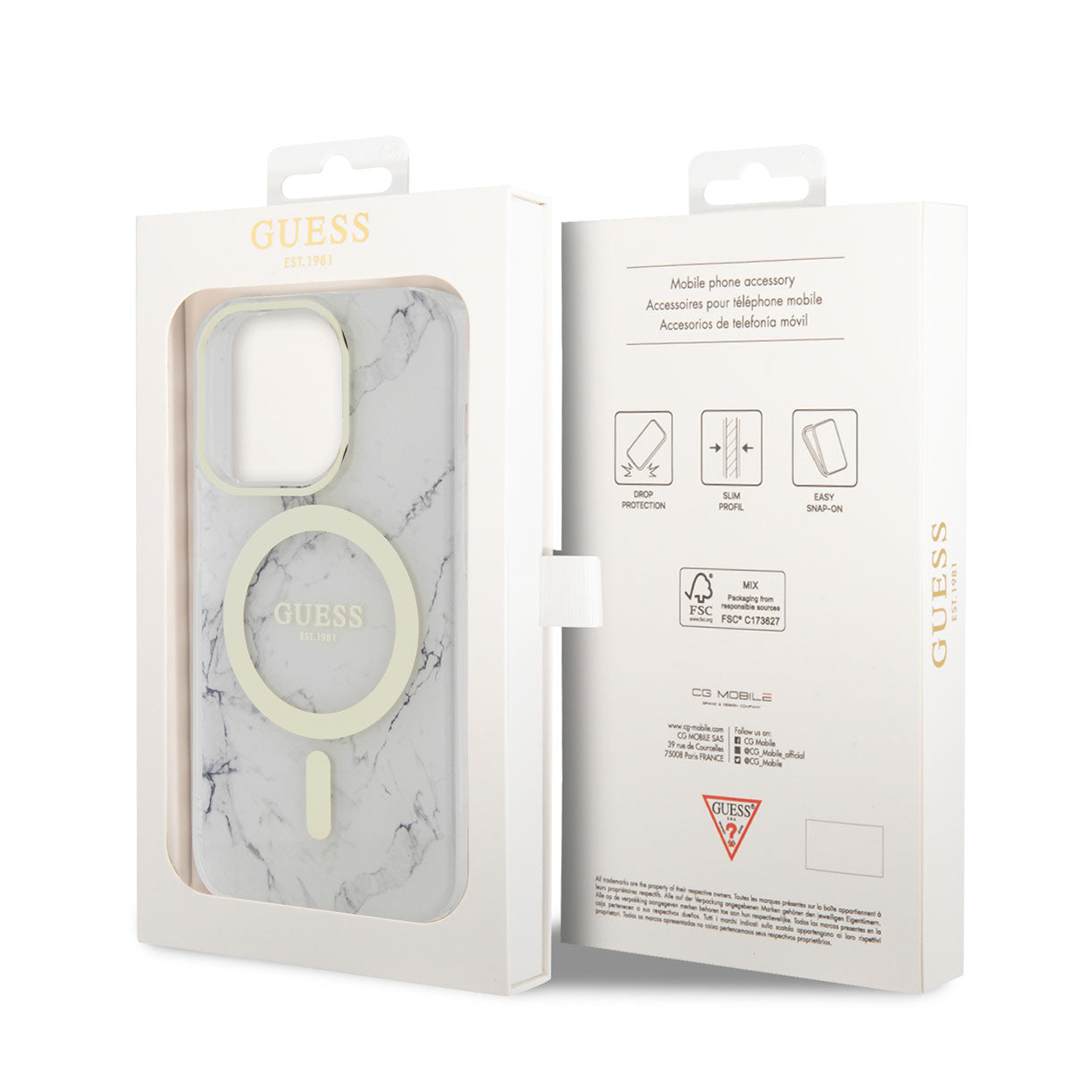 iPhone 14 Pro Max Kılıf GUESS M-safe Şarj Özellikli Mermer Desenli Kapak