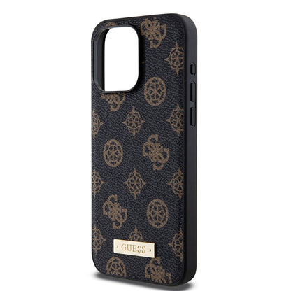 iPhone 14 Pro Max Kılıf Guess M-safe Şarj Özellikli PU Deri Desenli Metal Plaka Logolu Kapak