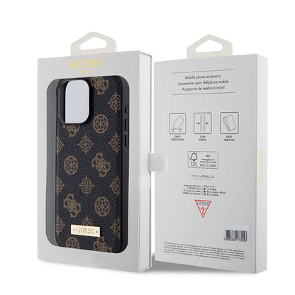 iPhone 14 Pro Max Kılıf Guess M-safe Şarj Özellikli PU Deri Desenli Metal Plaka Logolu Kapak